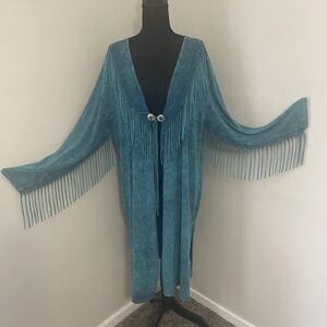 BACK IN THE SADDLE Duster Cardigan Women XL Fringe Boho Western Concho Southwest